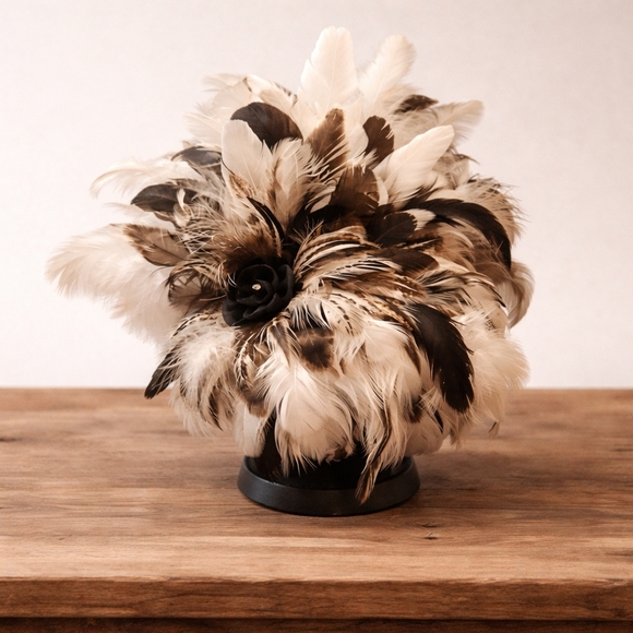 ARTISAN Elegant Black & White Peacock Rooster Feathers Arrangement By Sheridan